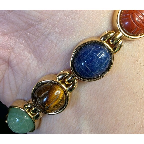 Egyptian Revival Scarab Watch Multi-Stone Mother Of Pearl Small 6in Petite Wrist main image 8